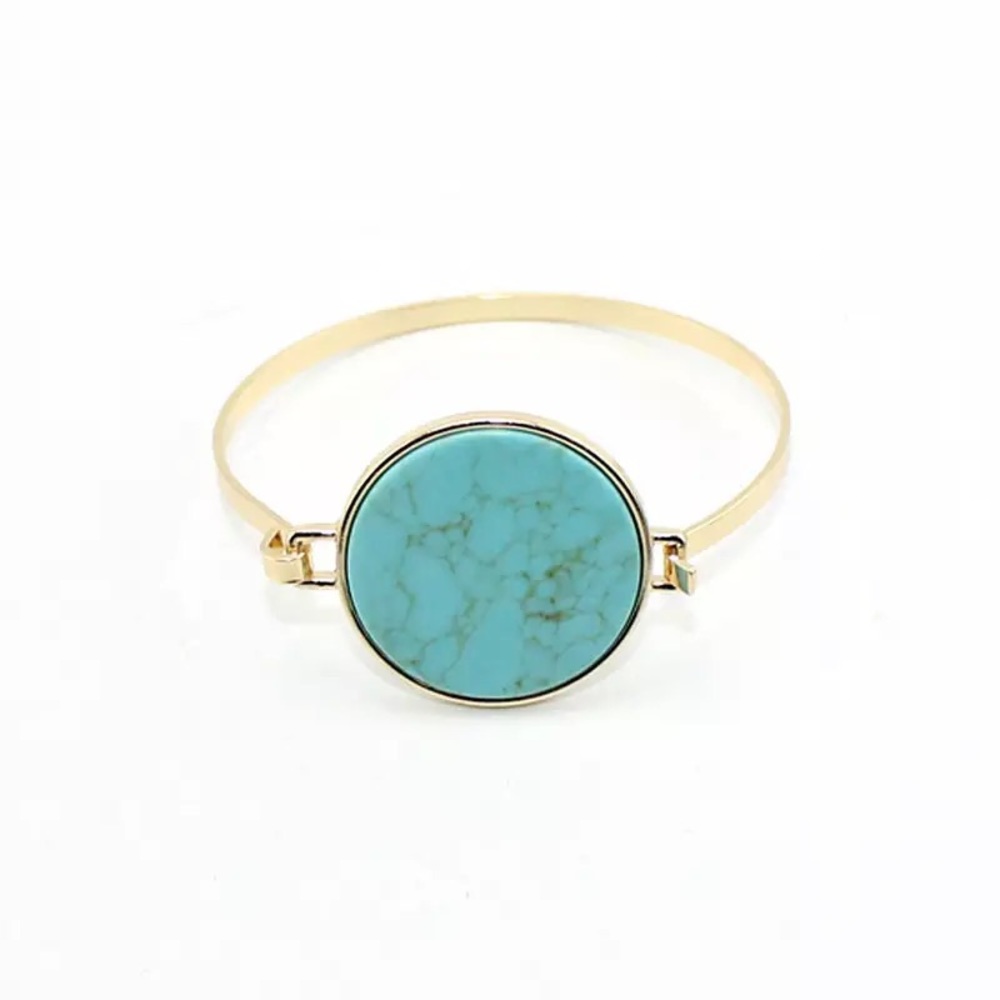 NWT Turquoise or White Marble Stone Gold Bangle - Picture 5 of 7